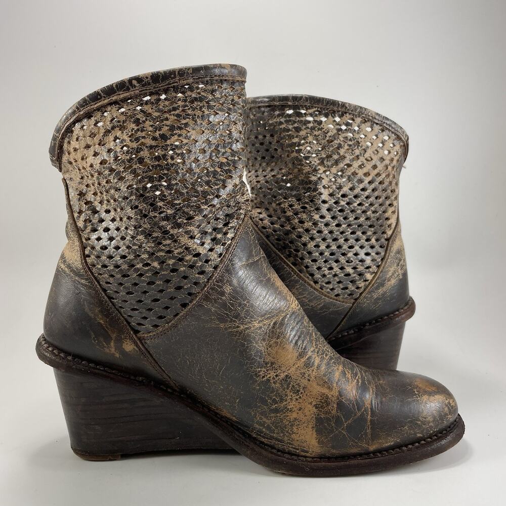 Bed Stu Cobbler Series Womens 9.5 Brown Distressed Leather Wedge Ankle Boots - Picture 4 of 14